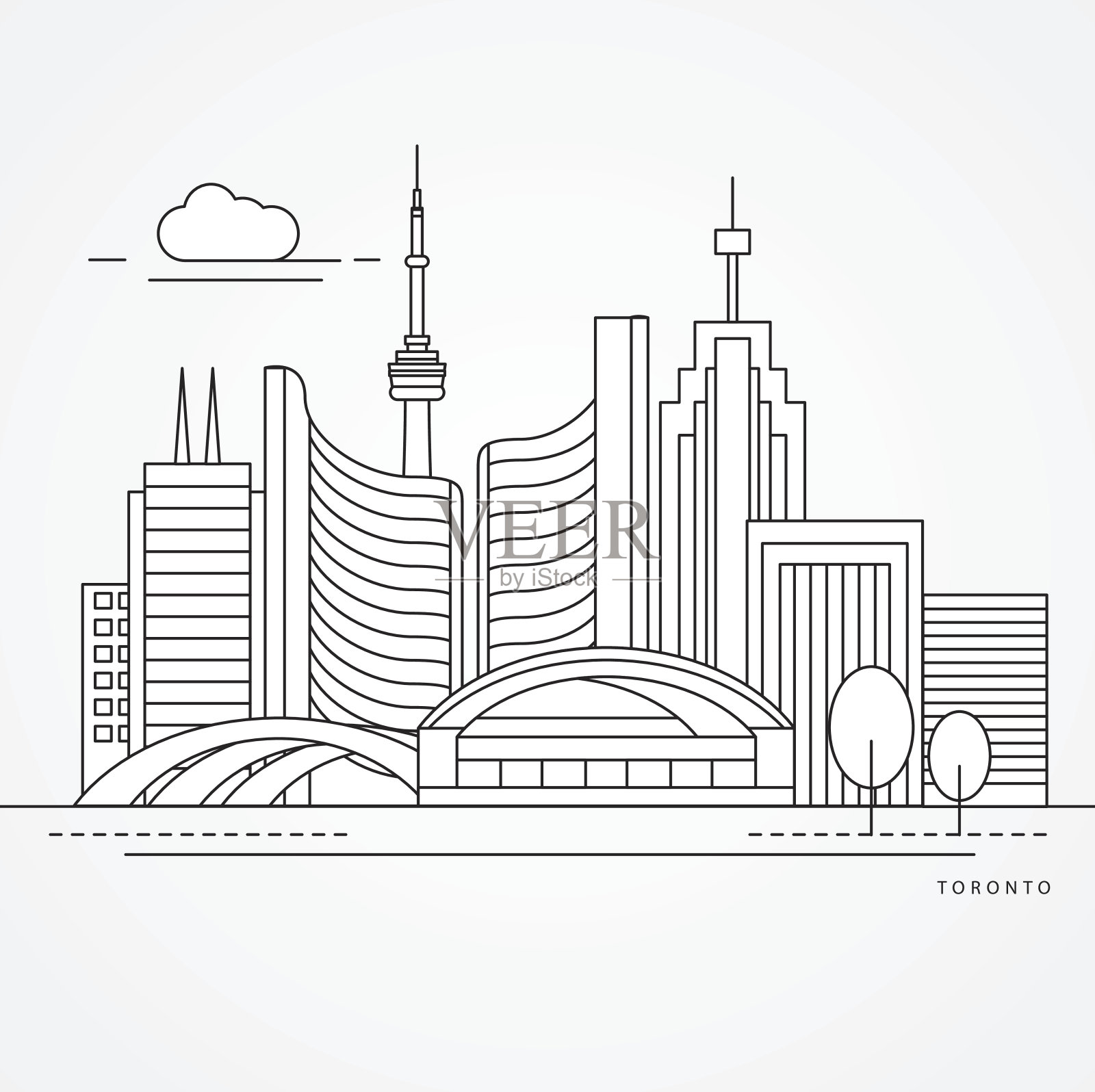 线性插图的多伦多，加拿大。单线风格插画图片素材