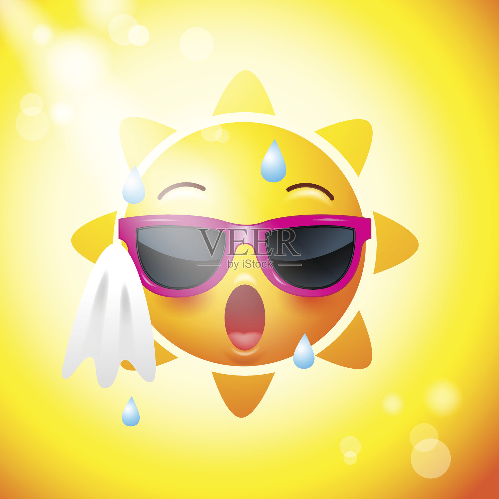 太阳脸图标或黄色，有趣的脸在现实中。emojis .hot夏天。矢量图插画图片素材