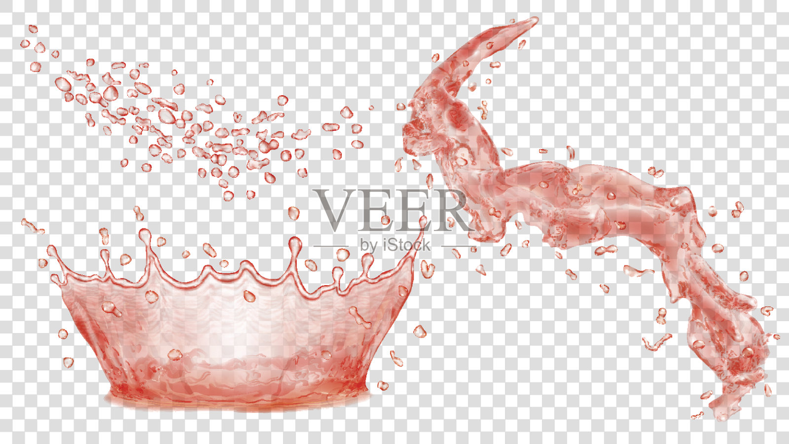 红色的水冠，水滴和水花设计元素图片