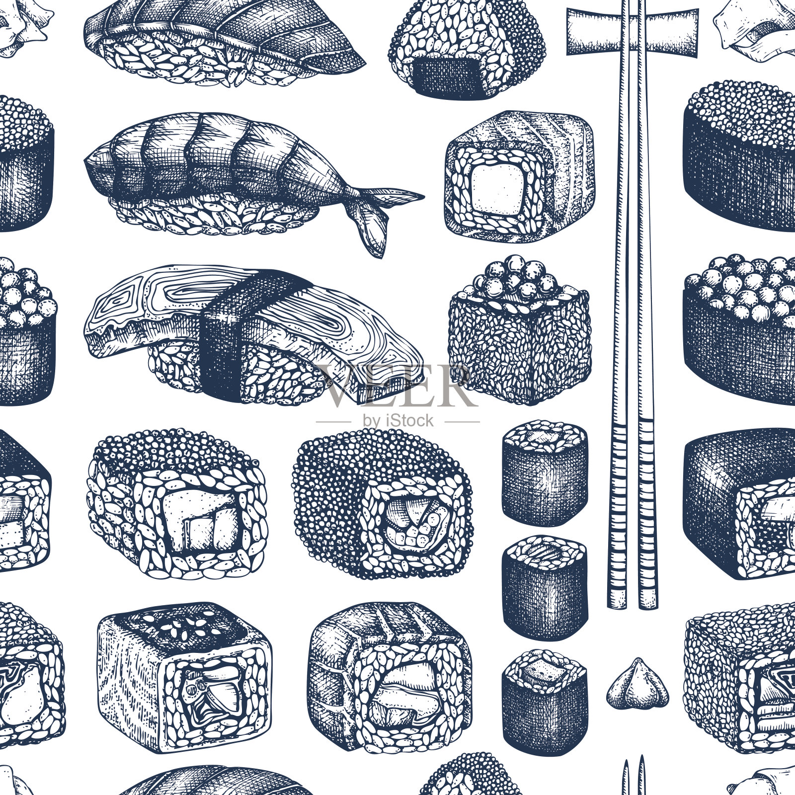 古董寿司模式插画图片素材