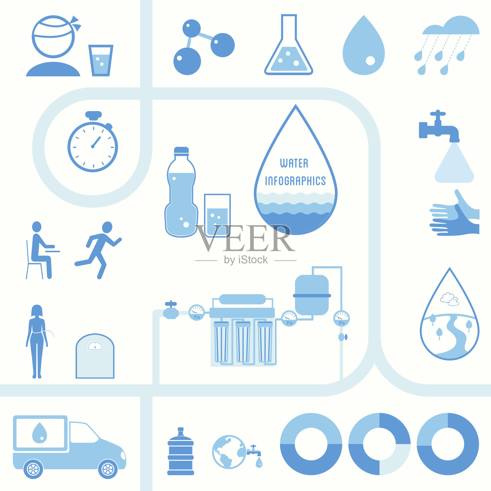 水信息图图标和元素插画图片素材