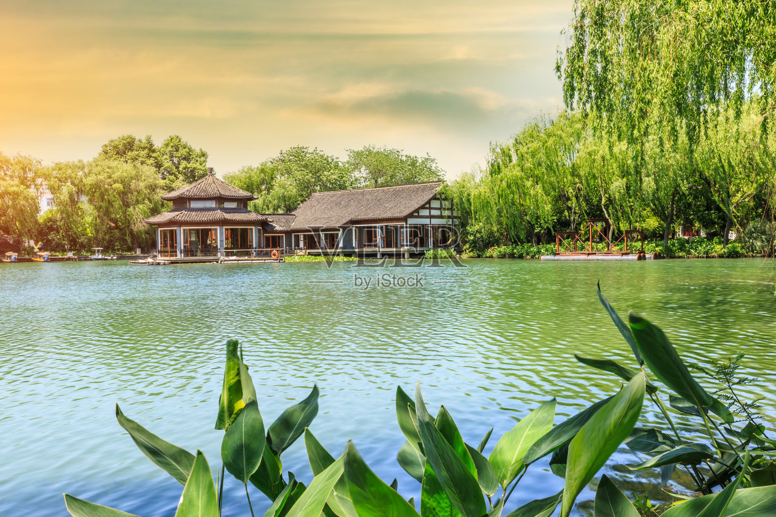 美丽的杭州西湖花园，中国的夏天照片摄影图片
