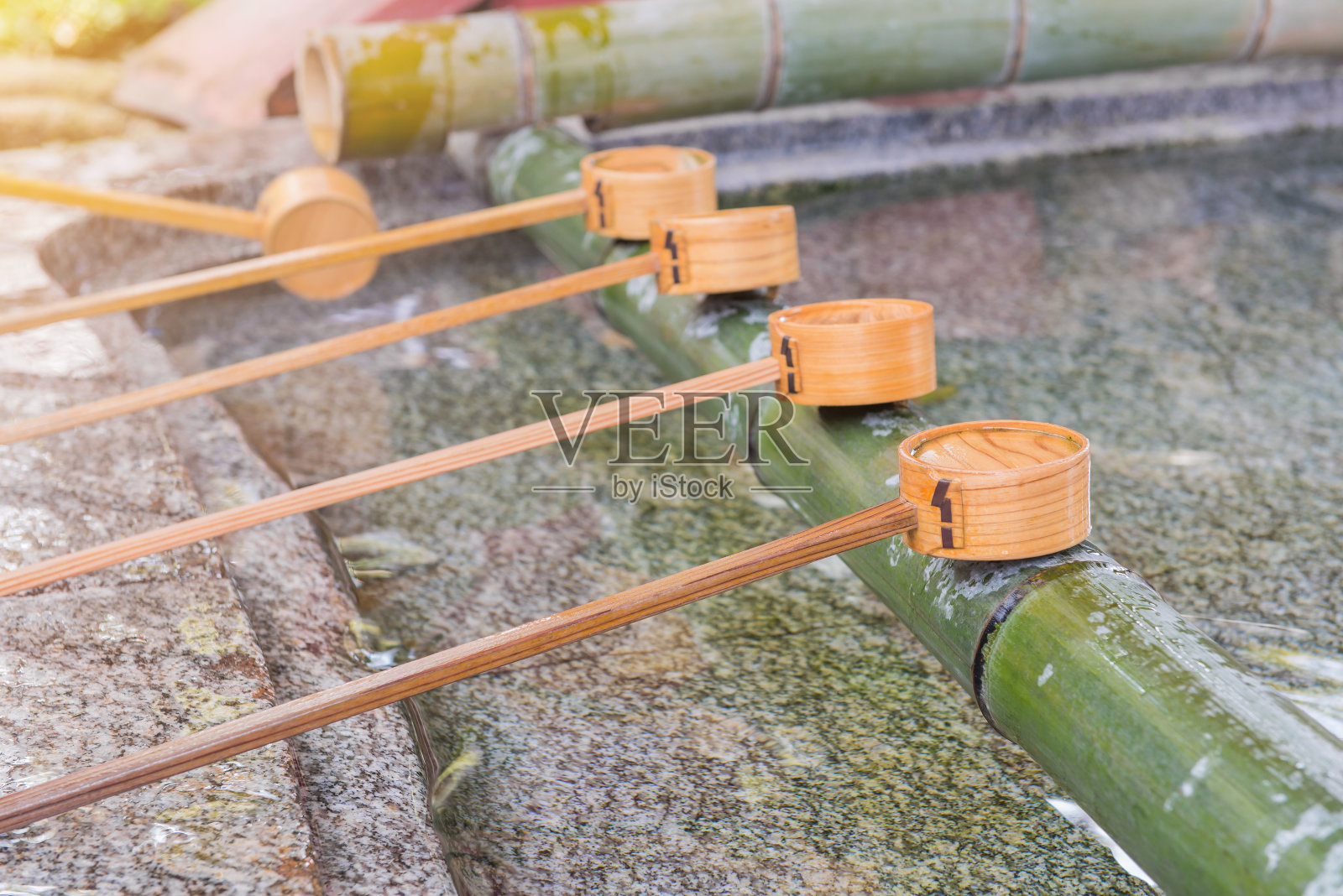 日本九州玉福神社的木勺照片摄影图片