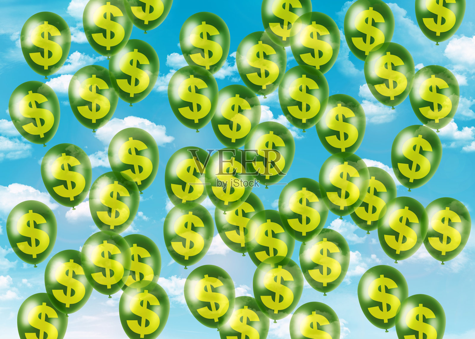美元气球飞向天空照片摄影图片