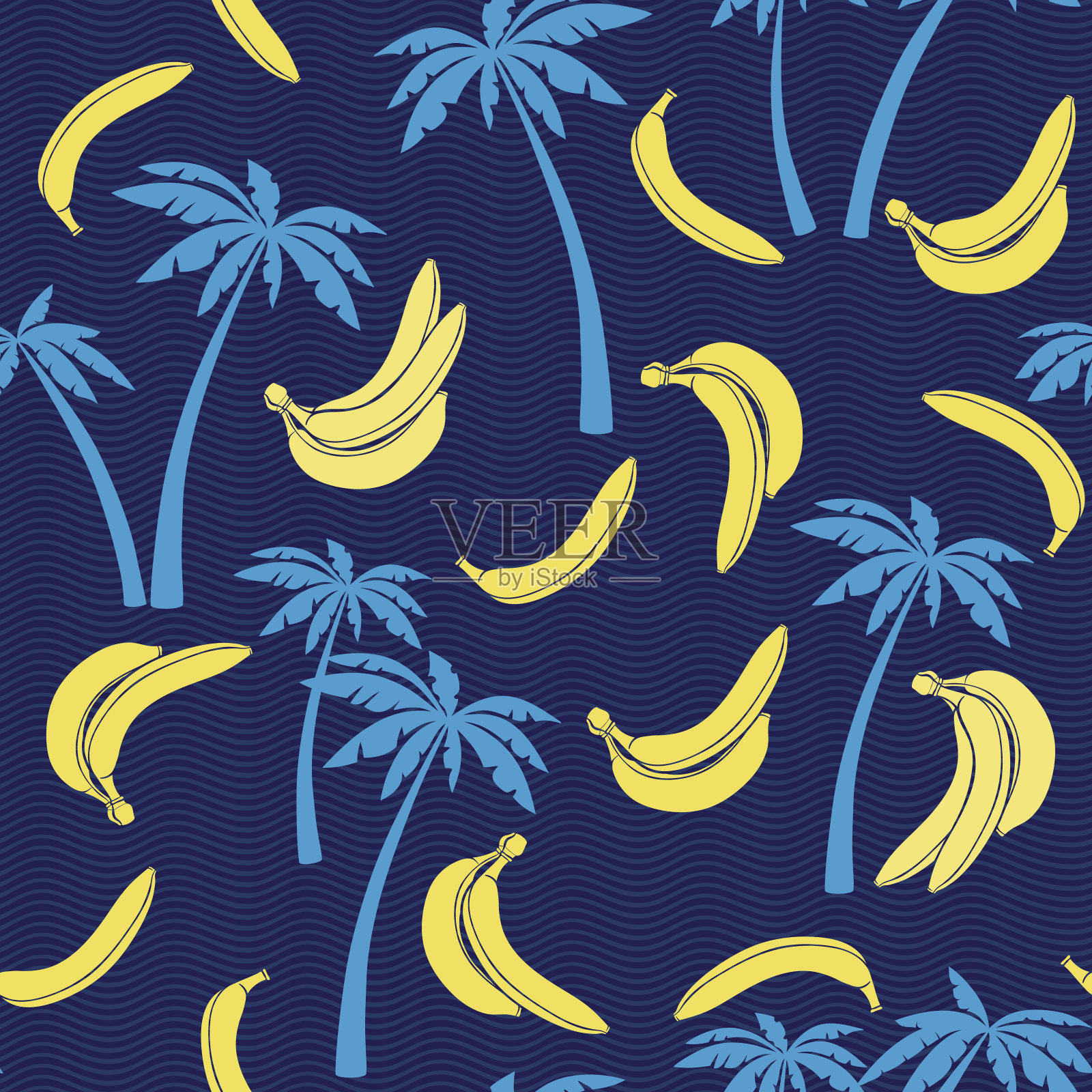 香蕉和棕榈树的无缝图案。插画图片素材