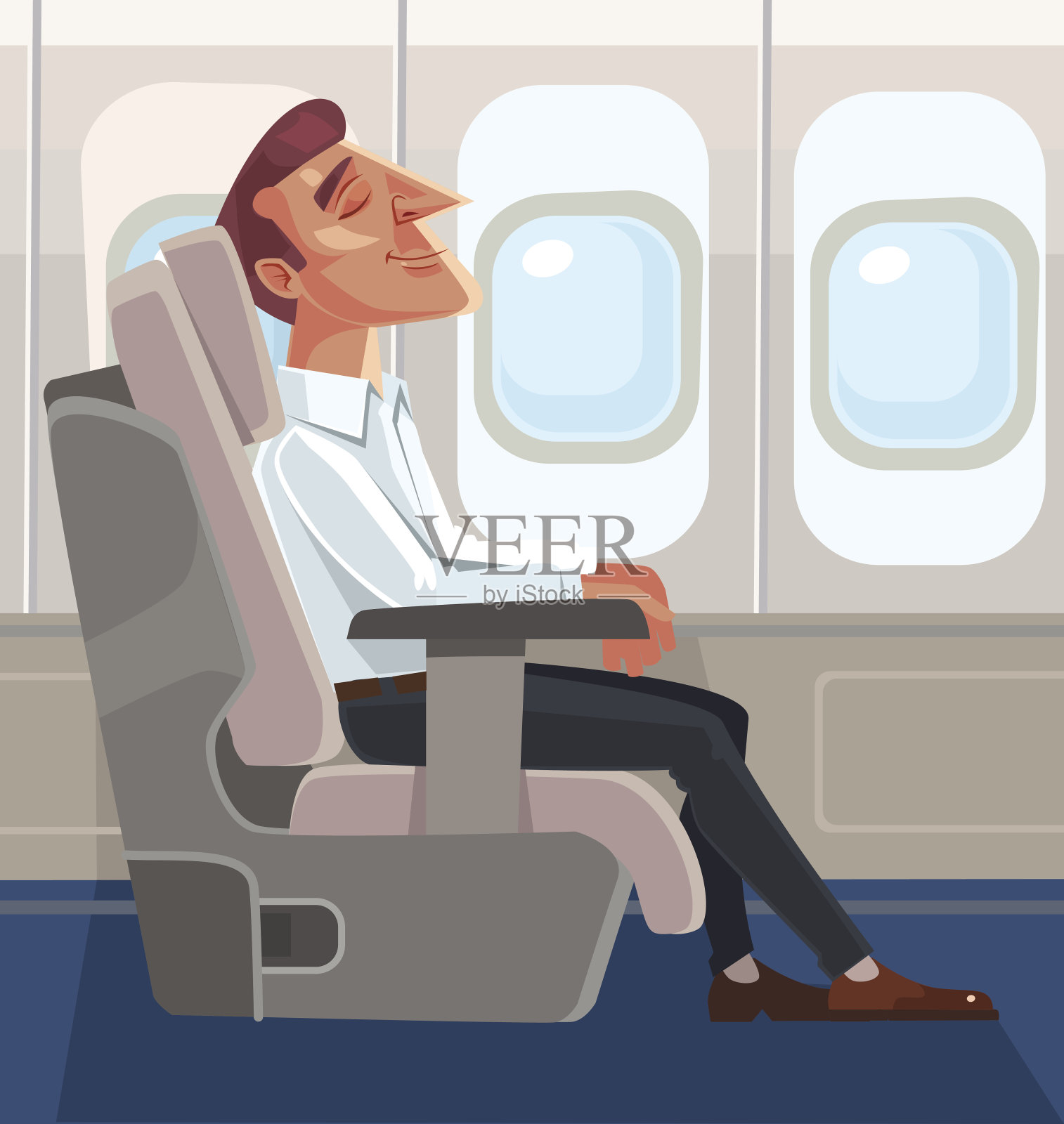 乘客角色坐在椅子上休息在商务舱插画图片素材