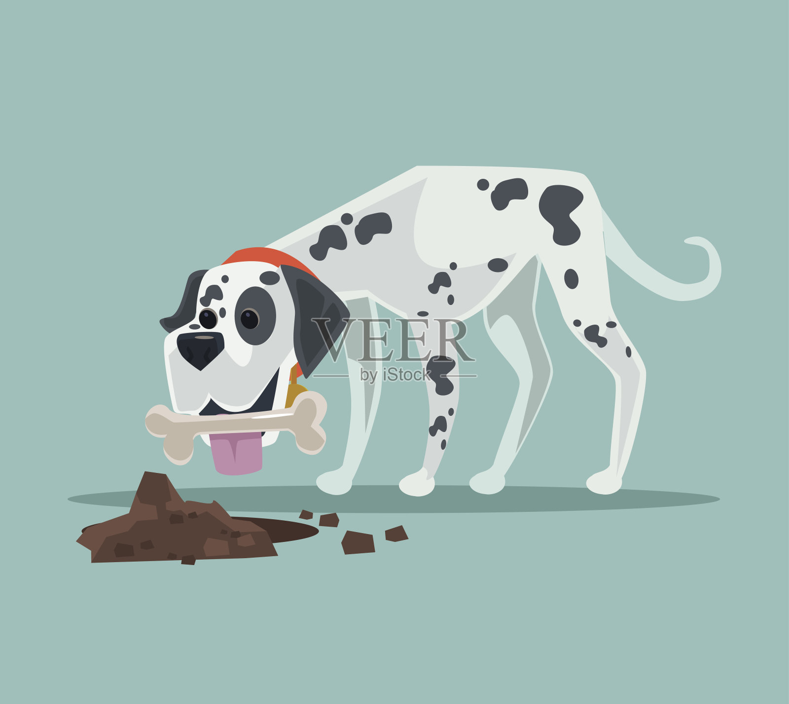 可爱快乐的达尔马提亚狗性格隐藏骨头玩具食物设计元素图片