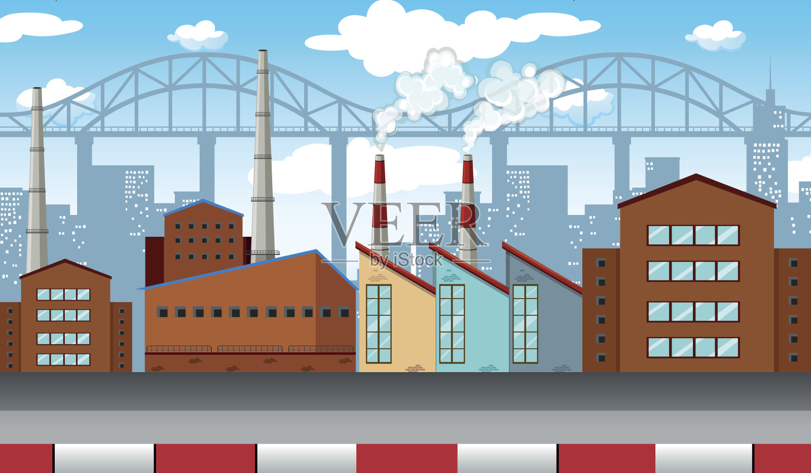 城市景象与工厂和建筑物插画图片素材
