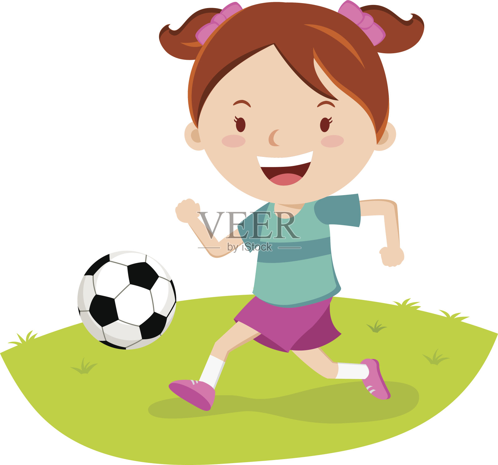 小女孩踢足球插画图片素材