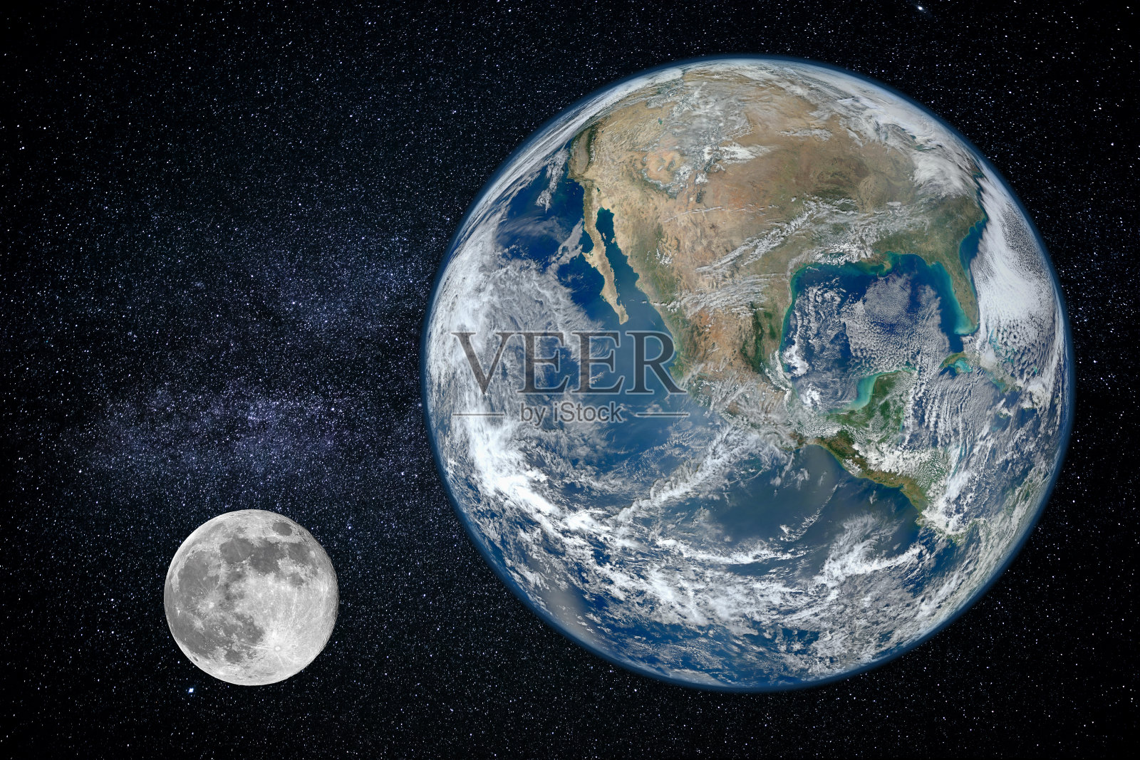 地球和月球——大小的行星，从太空的观点照片摄影图片
