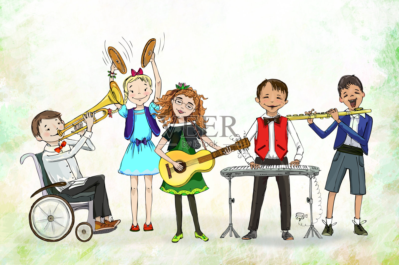 儿童演奏音乐，插图插画图片素材