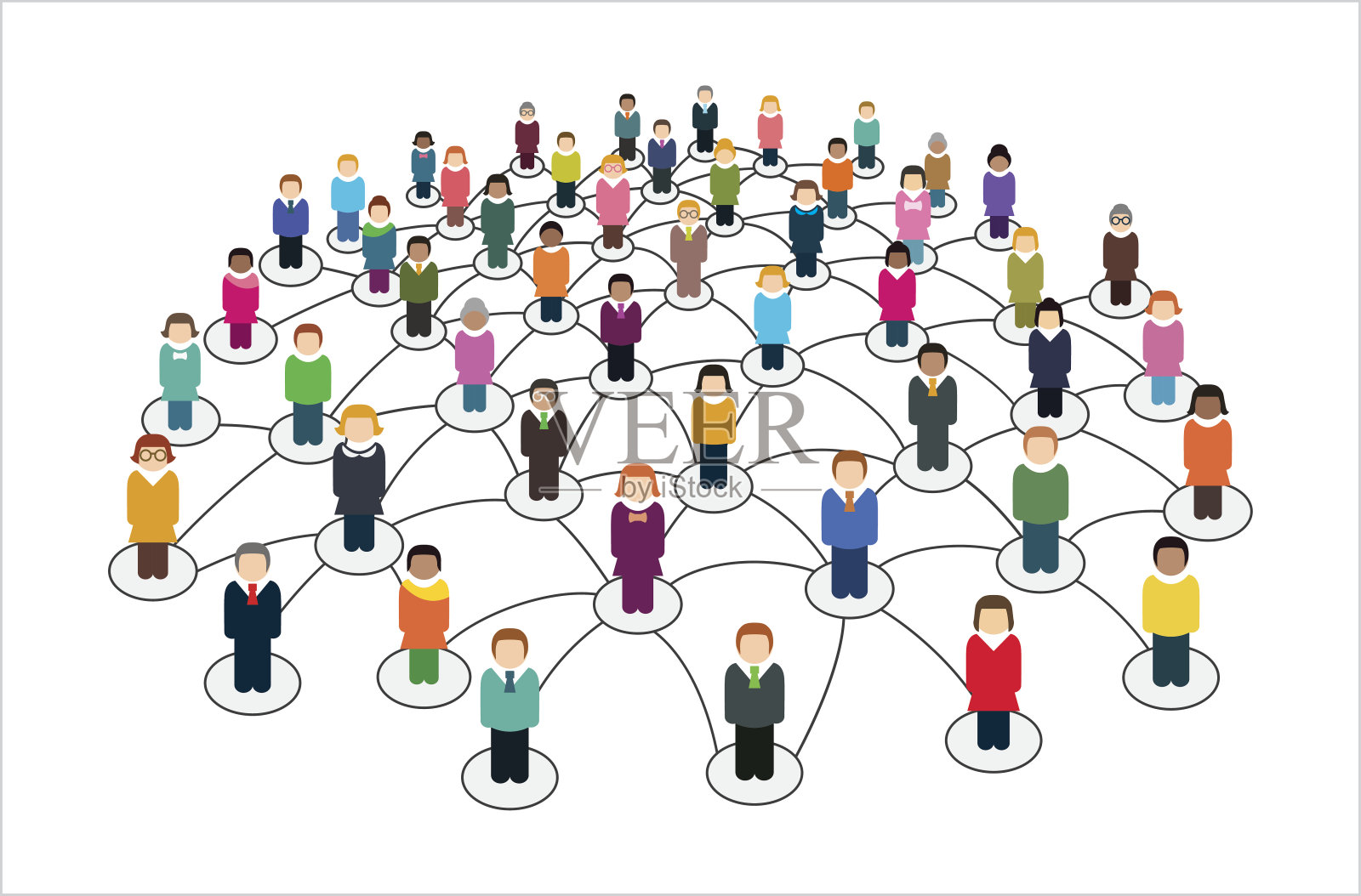 社交网络方案，包含人与人之间的联系。插画图片素材