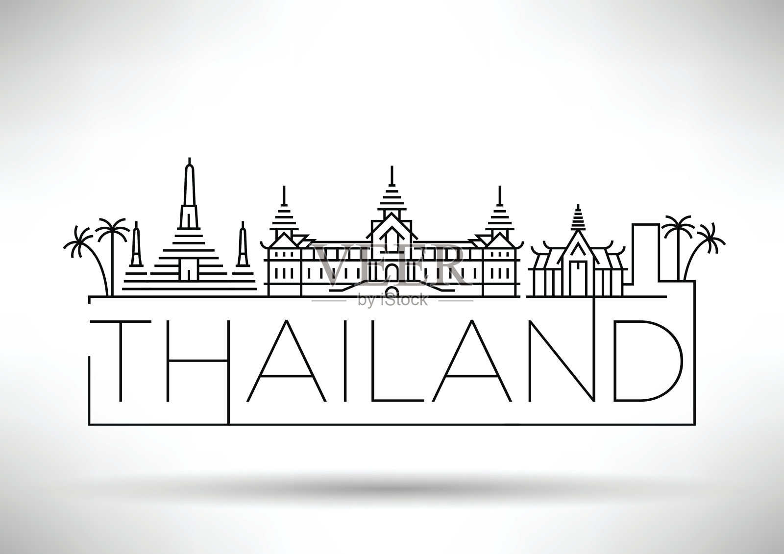 最小矢量泰国城市线性天际线与排版插画图片素材