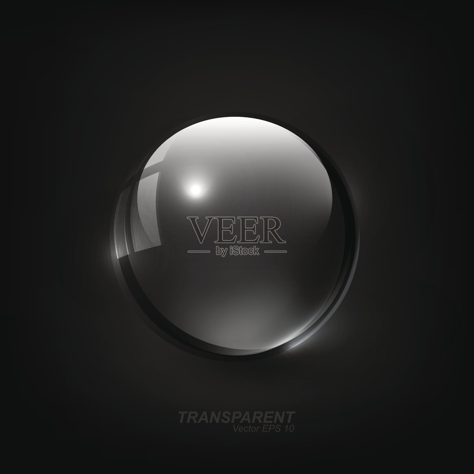 闪亮的透明玻璃球在黑暗的黑色背景，矢量插图插画图片素材