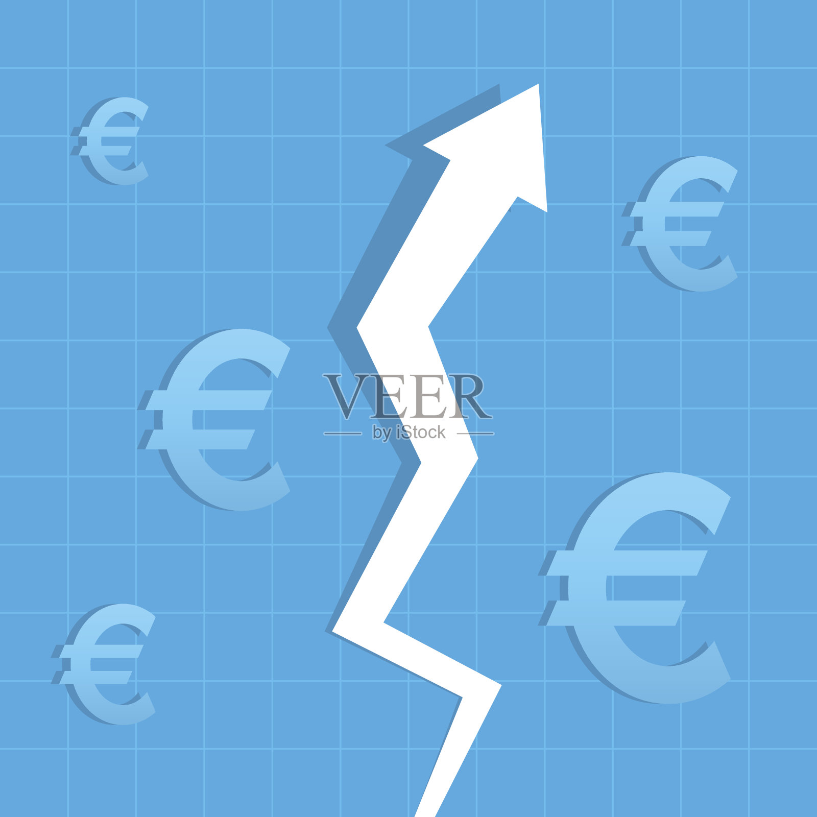 图箭头向上，欧元升值插画图片素材