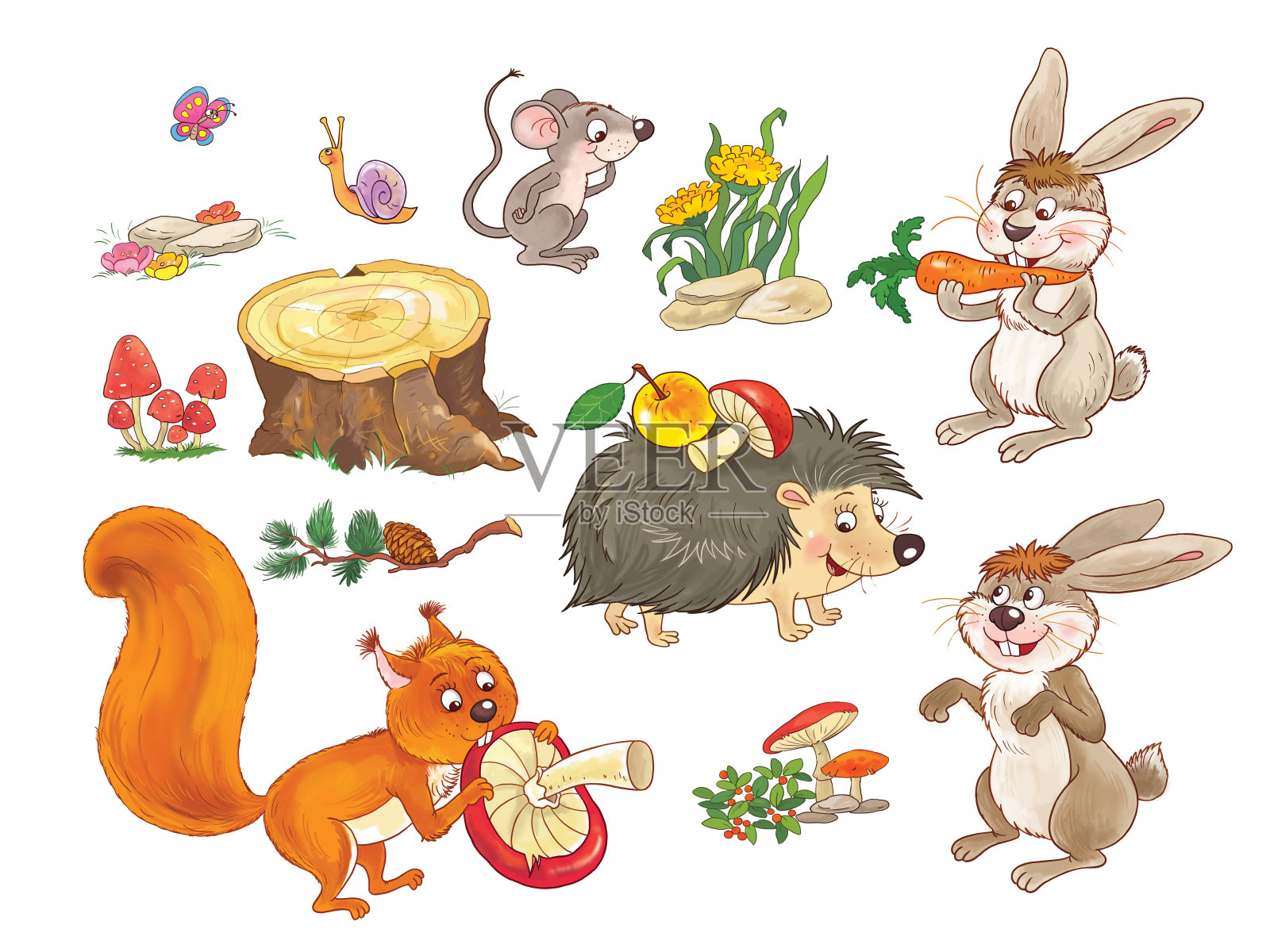 在动物园里。可爱的林地动物。对儿童插图。着色页面。有趣的卡通人物插画图片素材