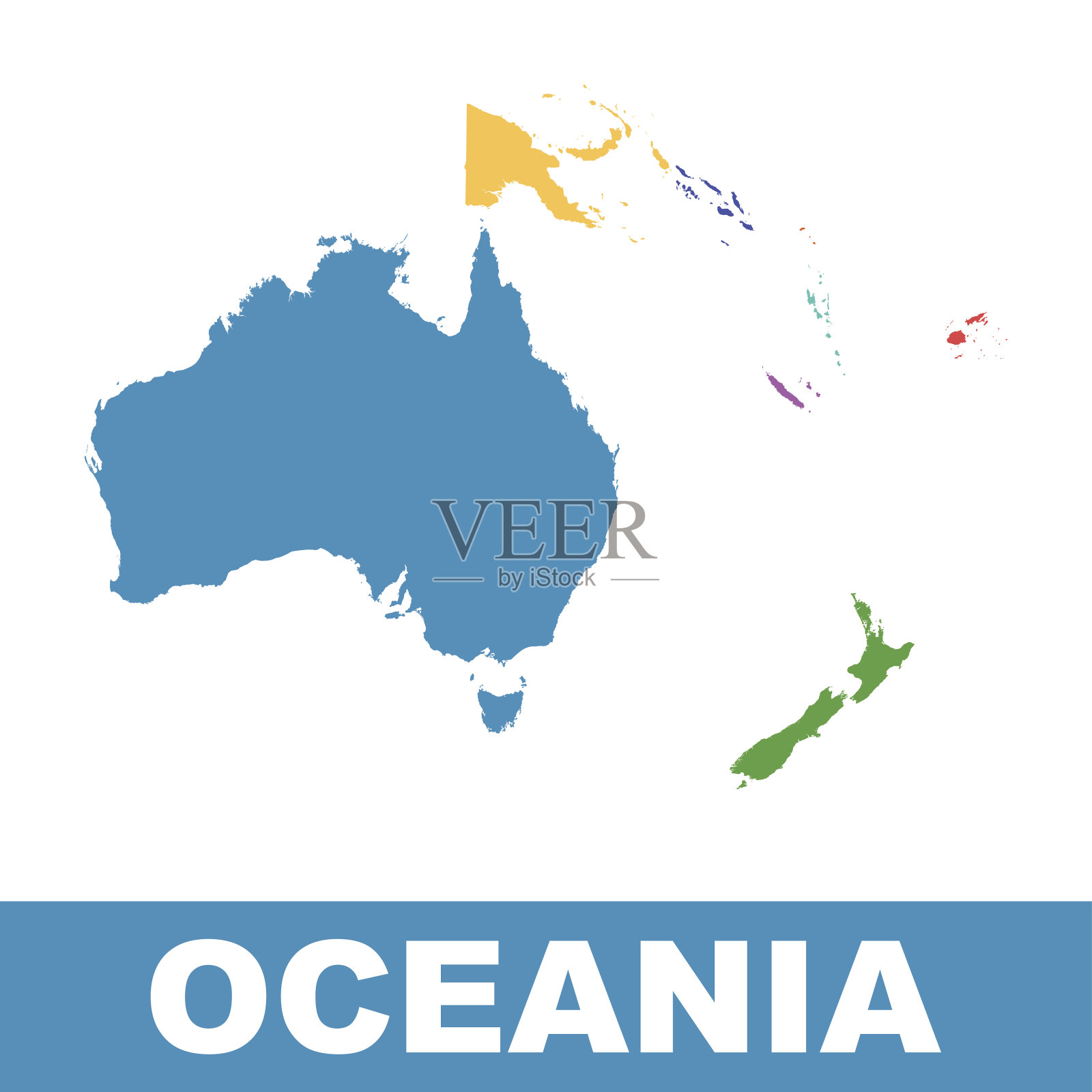 澳大利亚和大洋洲地图。平面向量插画图片素材