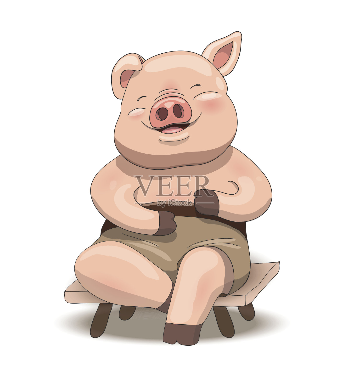 可爱的卡通小猪人物坐着笑着插画图片素材