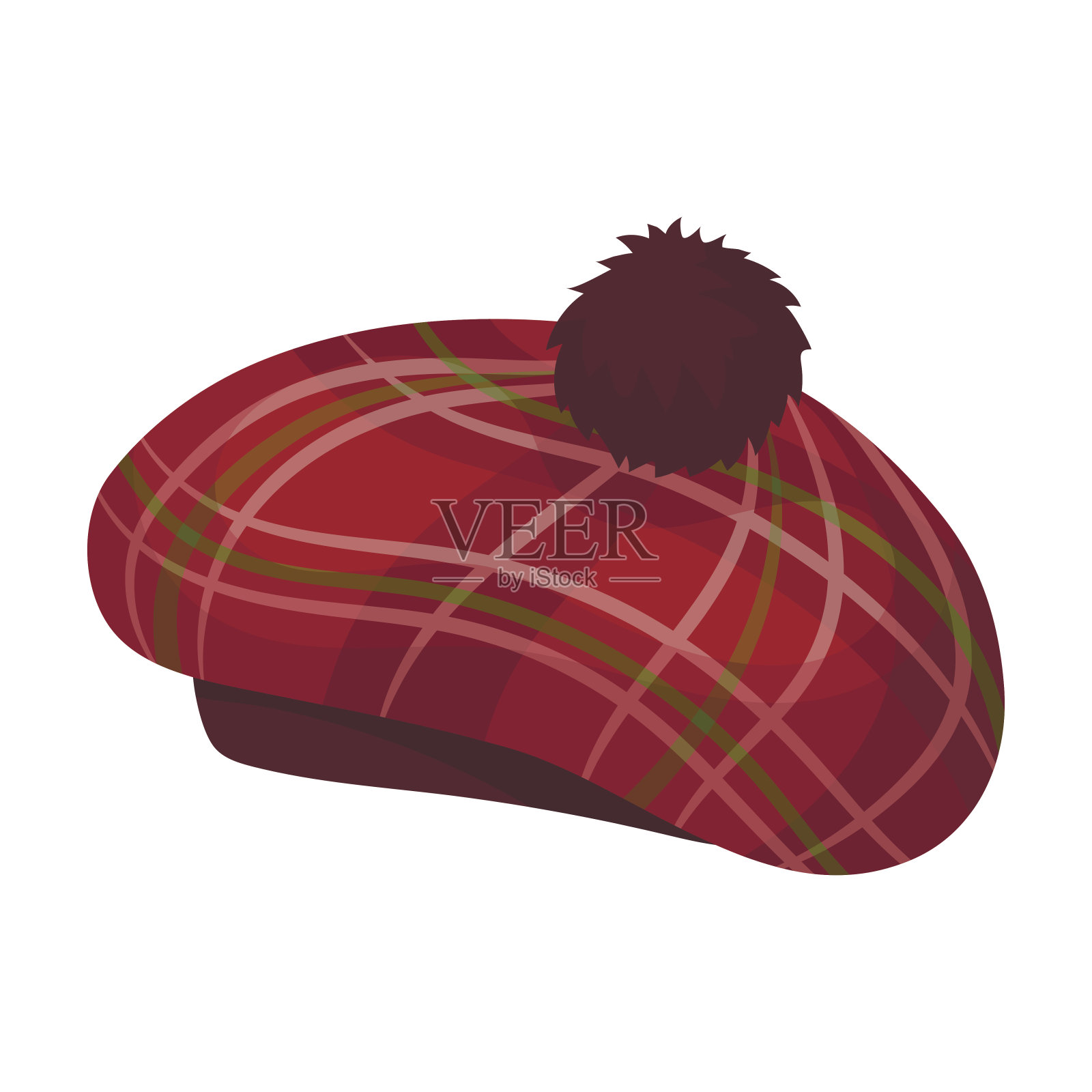 苏格兰传统的帽子图标卡通风格孤立在白色的背景。苏格兰国家符号股票矢量插图。插画图片素材