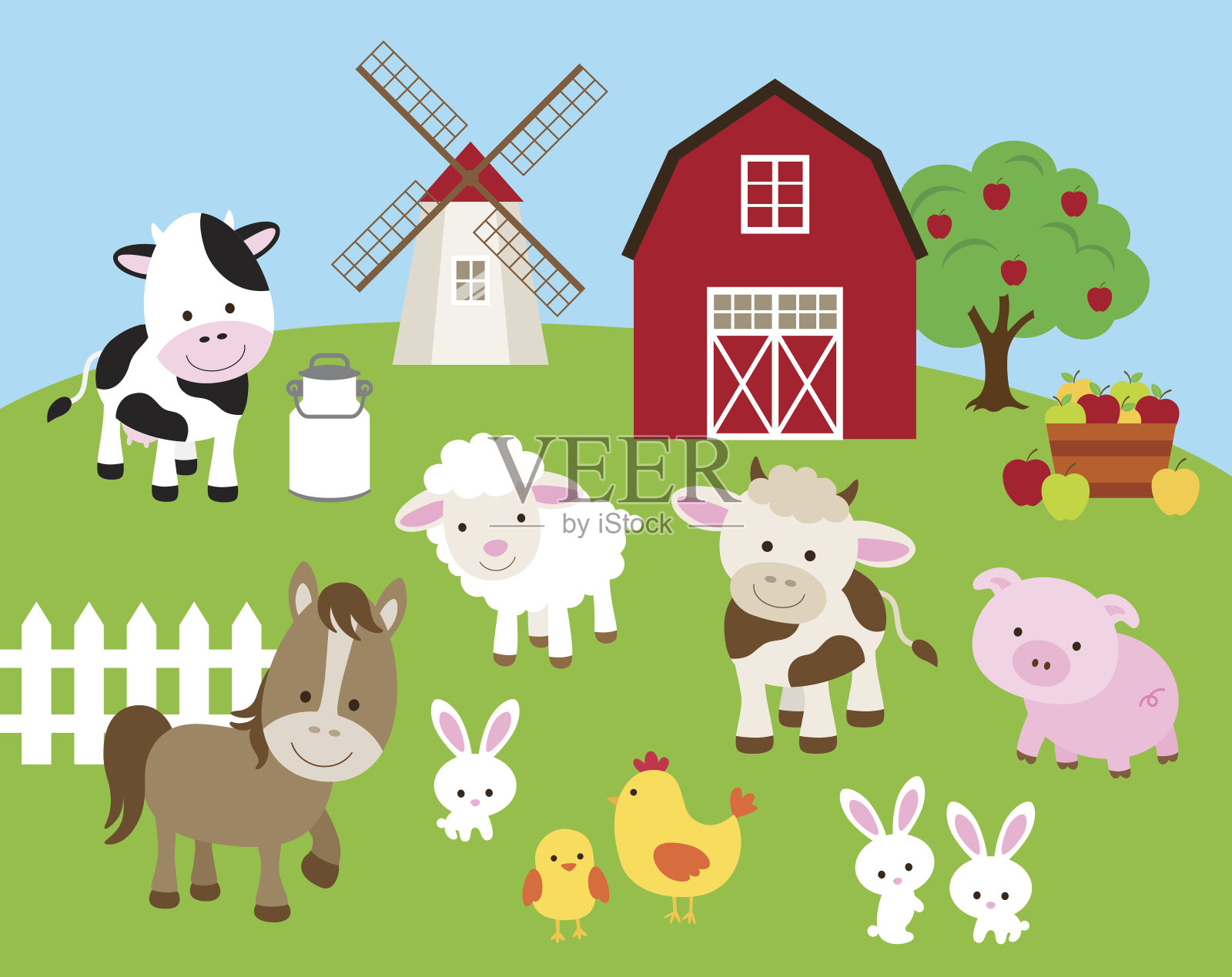 农场动物组插画图片素材