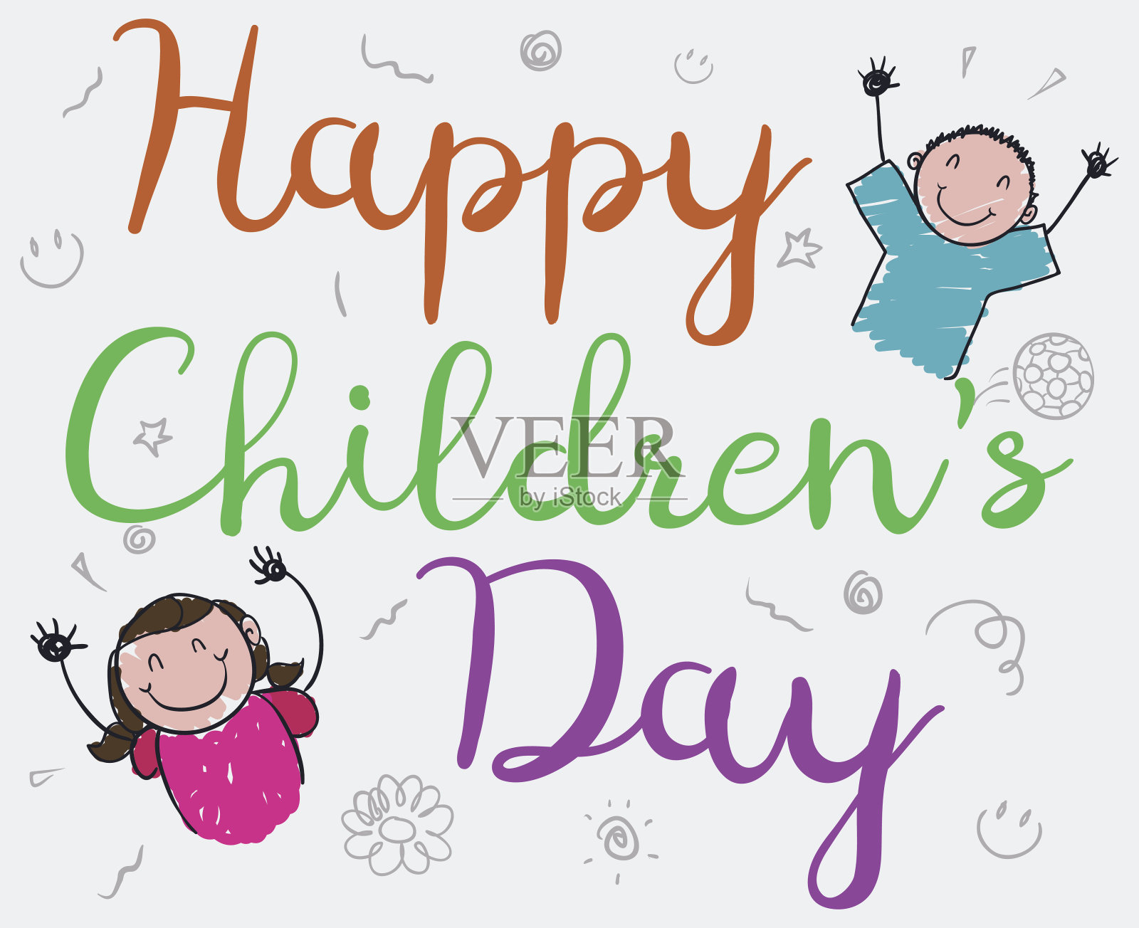 一对庆祝他们的节日的孩子的可爱涂鸦插画图片素材