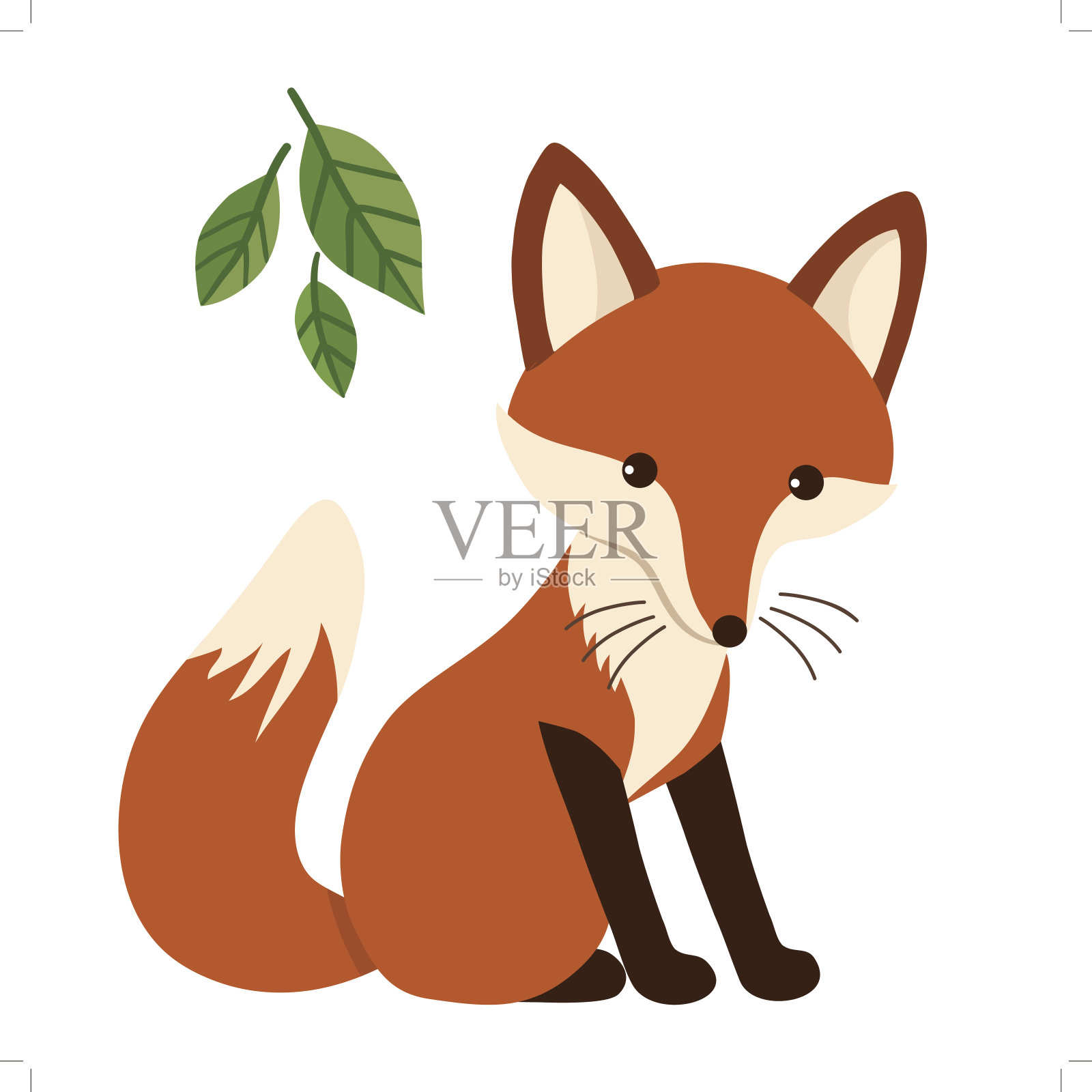 可爱的卡通狐狸扁风格设计元素图片