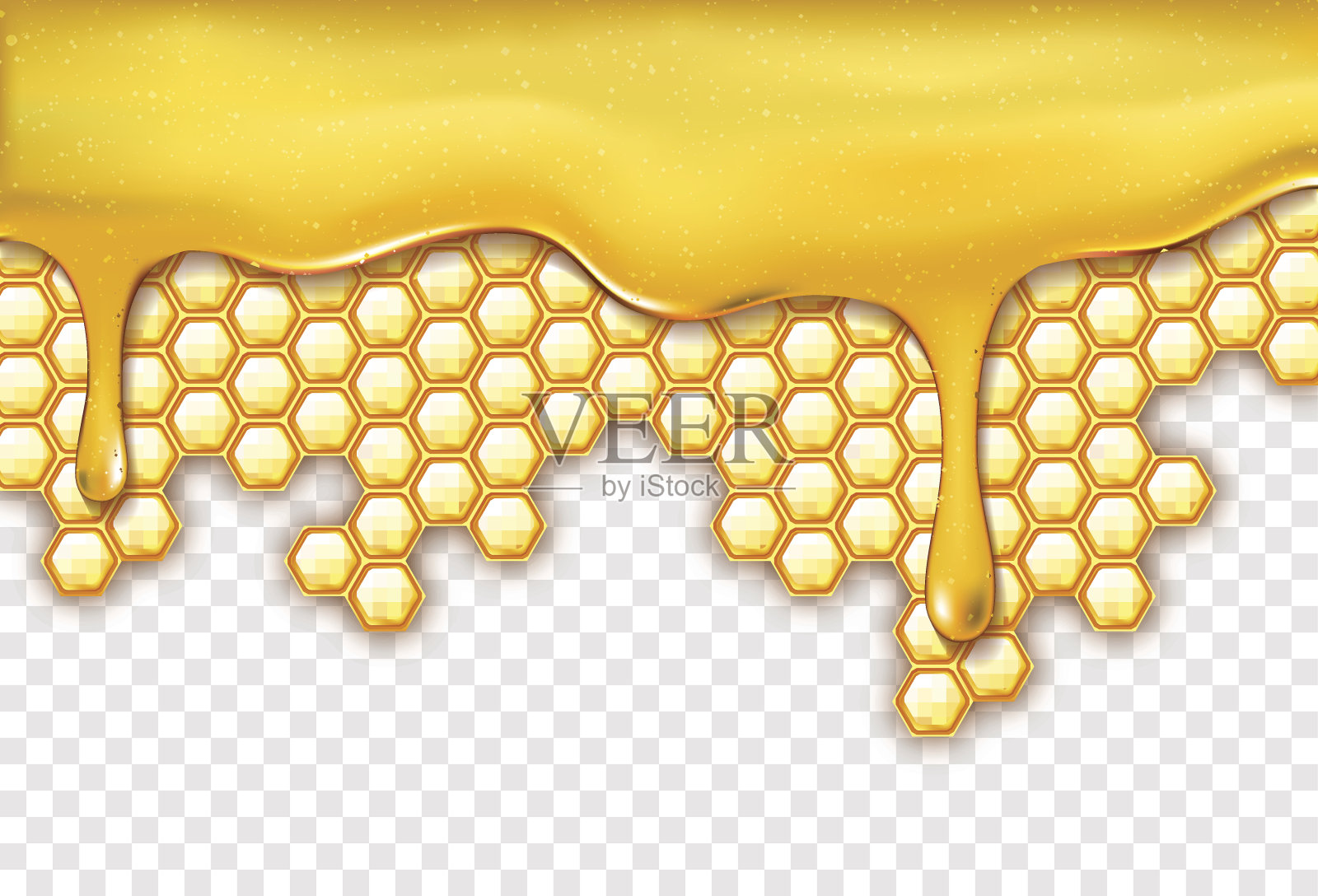 背景与蜂巢，甜的蜂蜜滴在透明的背景插画图片素材