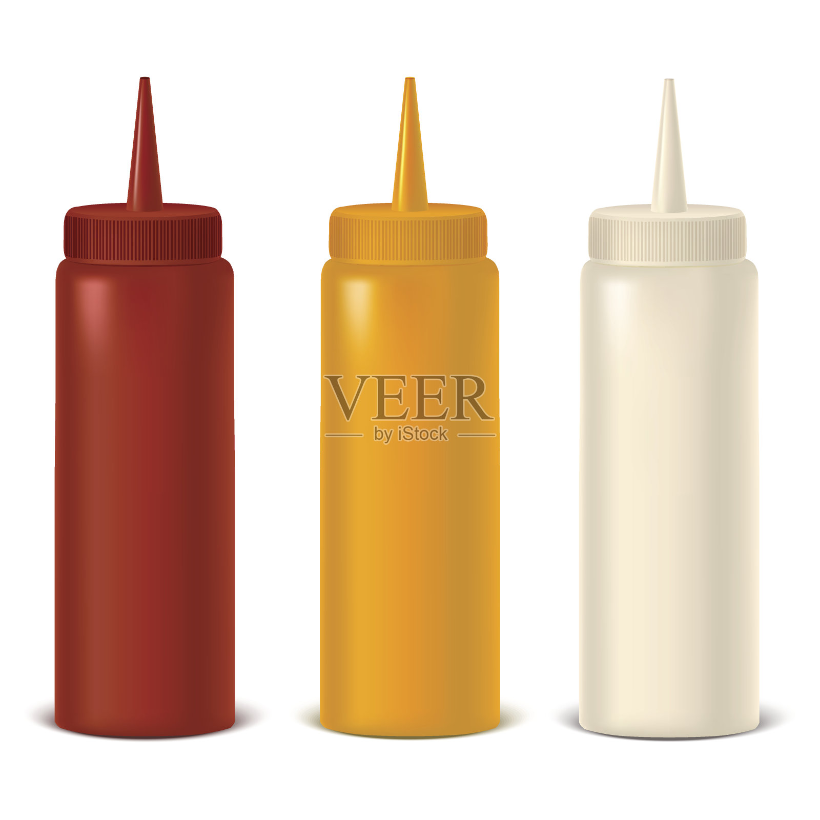 逼真详细的瓶子设置的酱，芥末和番茄酱。向量插画图片素材