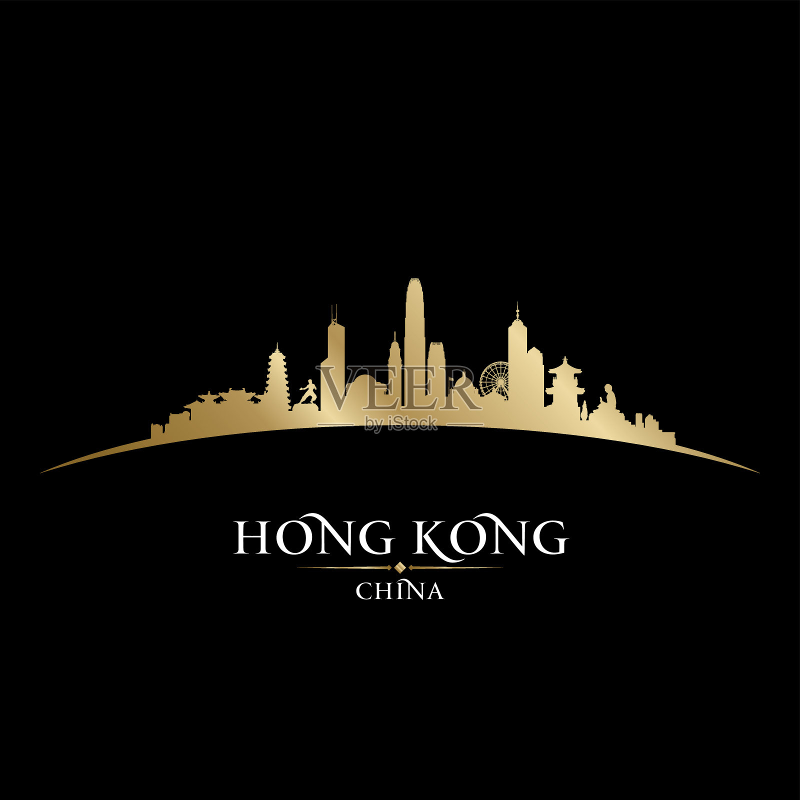 香港中国城市轮廓线插画图片素材