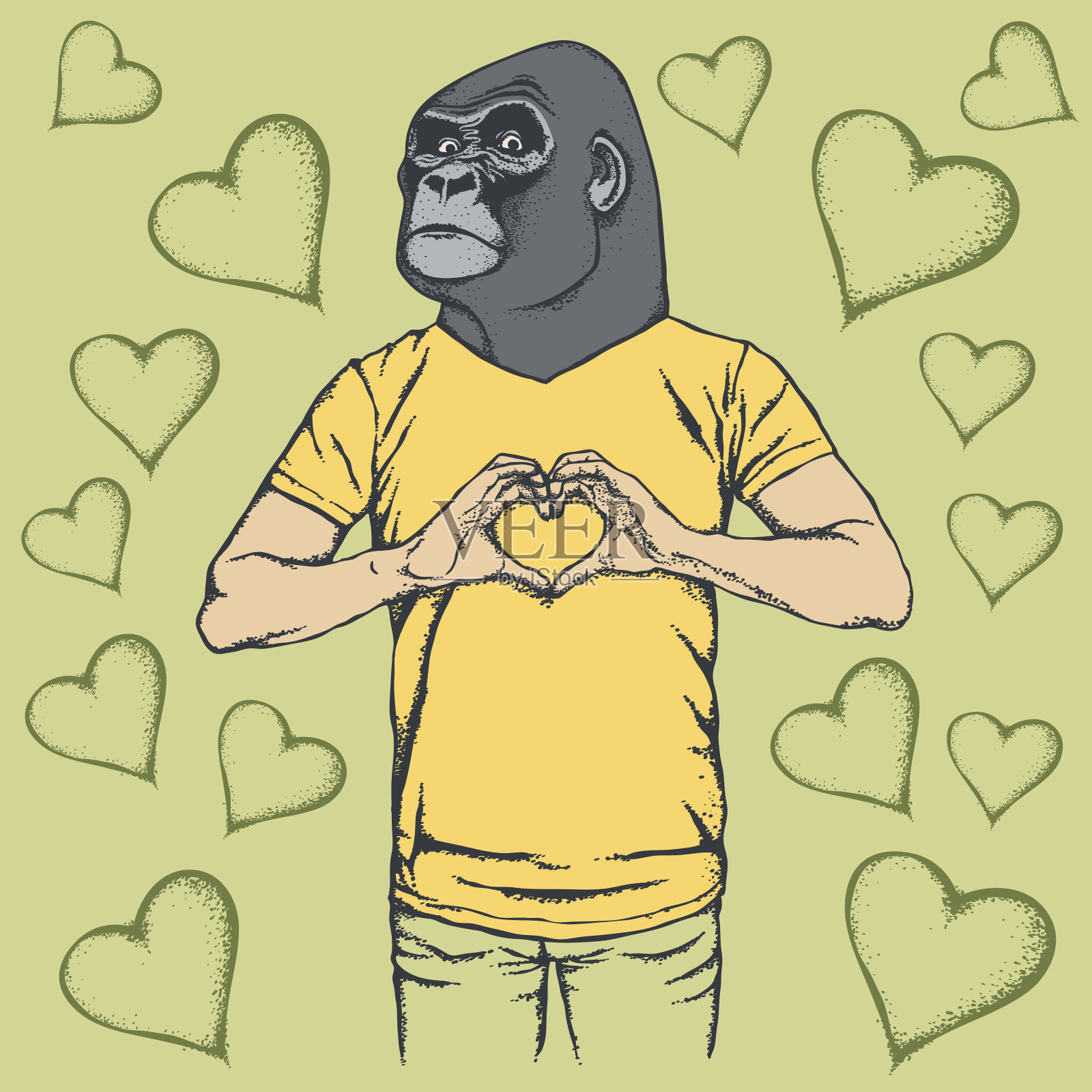 猴子情人节矢量概念插画图片素材