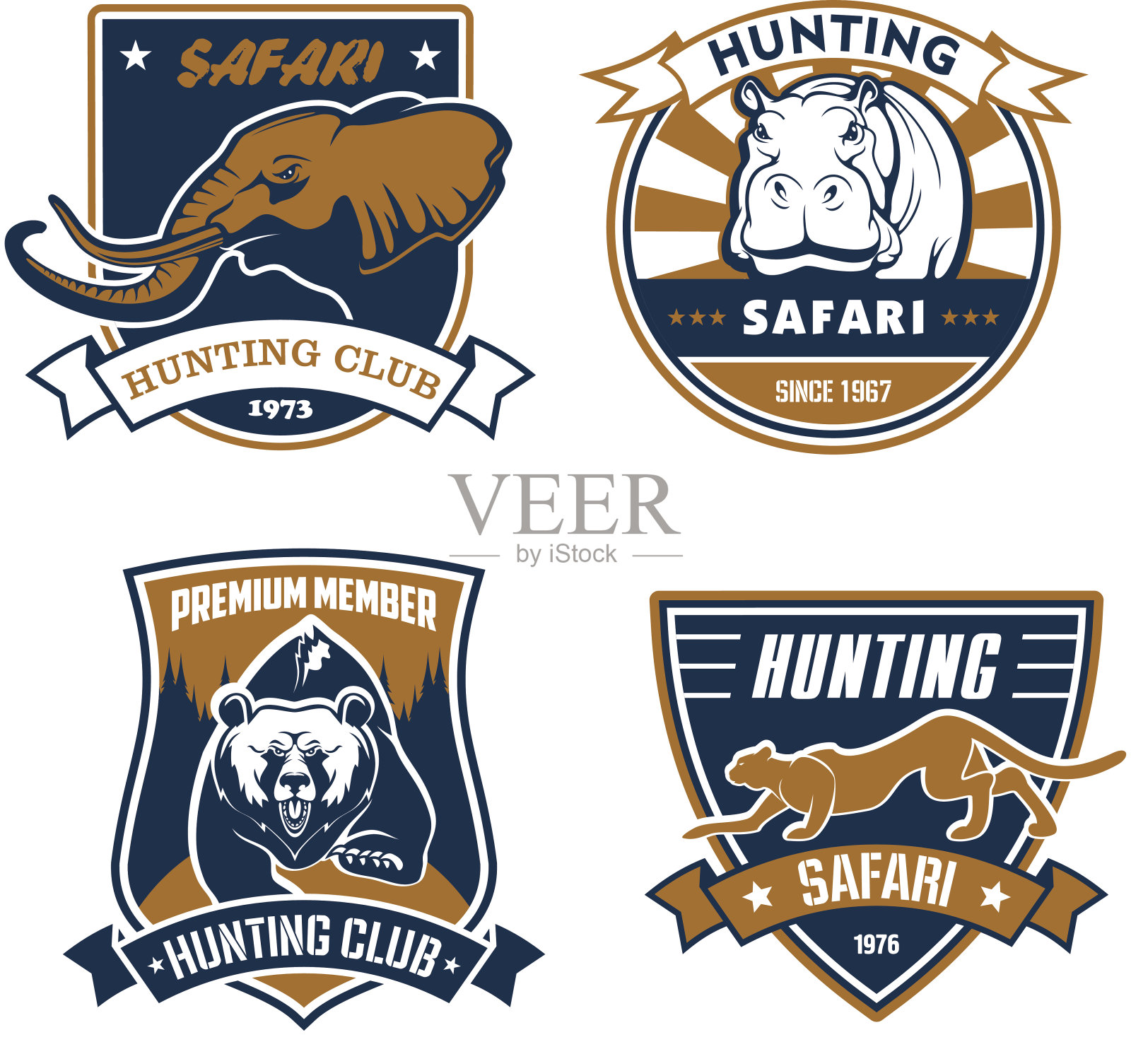 狩猎狩猎俱乐部矢量图标，猎人标志插画图片素材