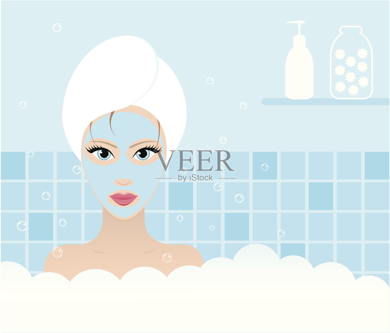 美女洗澡的插画图片素材