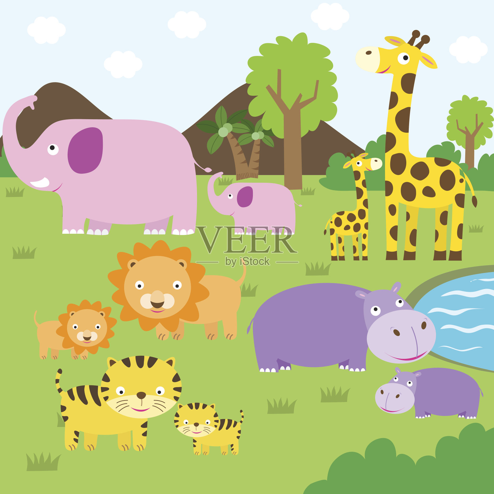 可爱的野生动物收集-插图插画图片素材