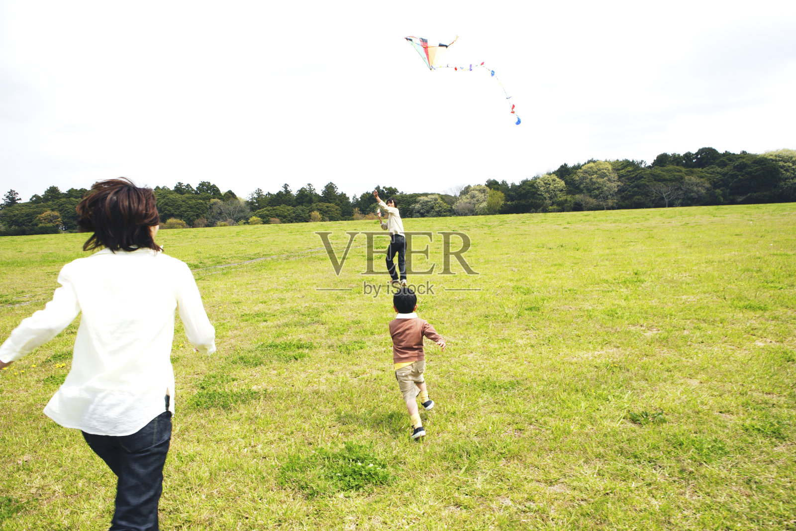 一家人在大草原上放风筝照片摄影图片