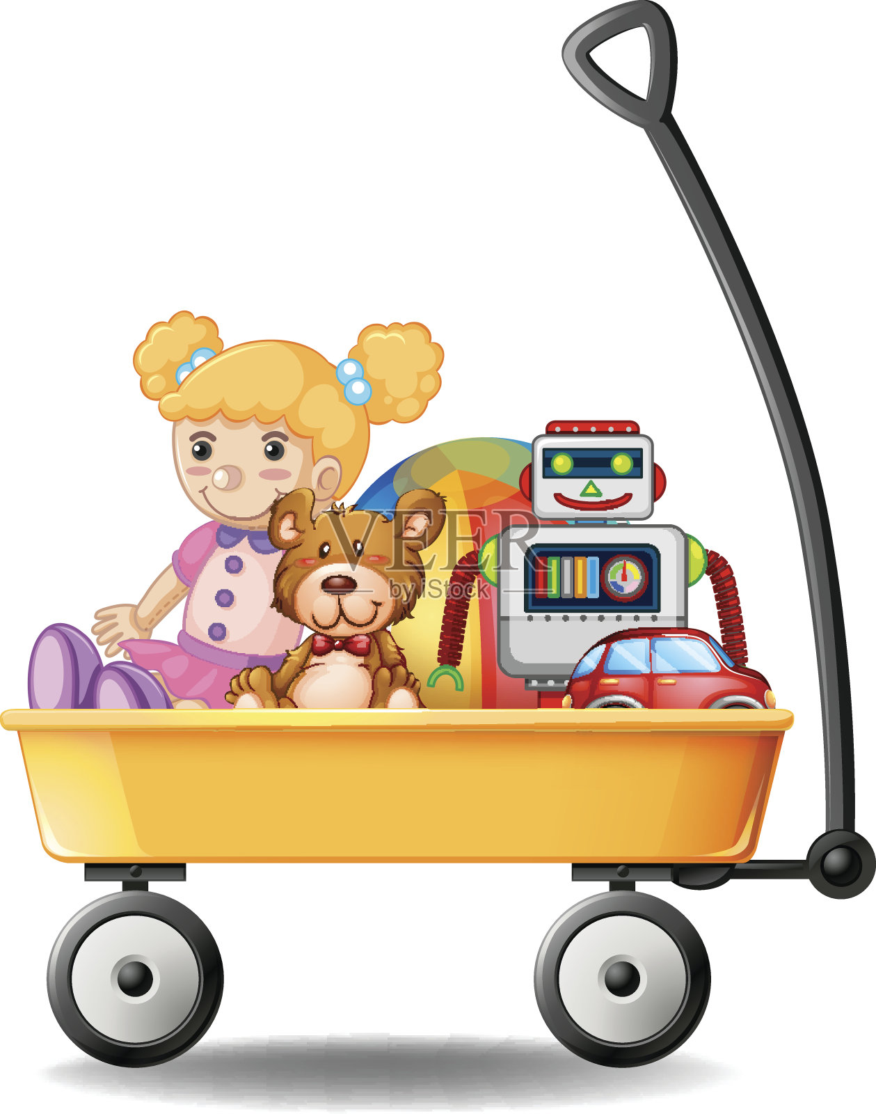 黄色马车上的玩具插画图片素材