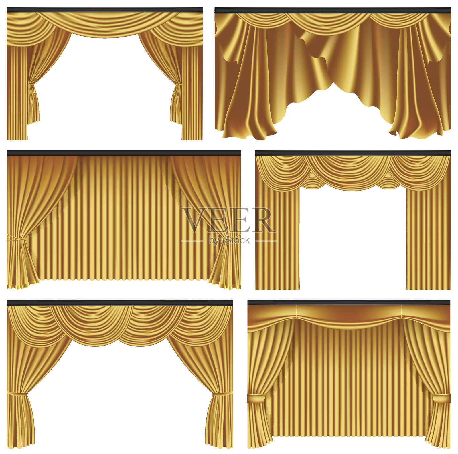 一套金色豪华窗帘和窗帘插画图片素材
