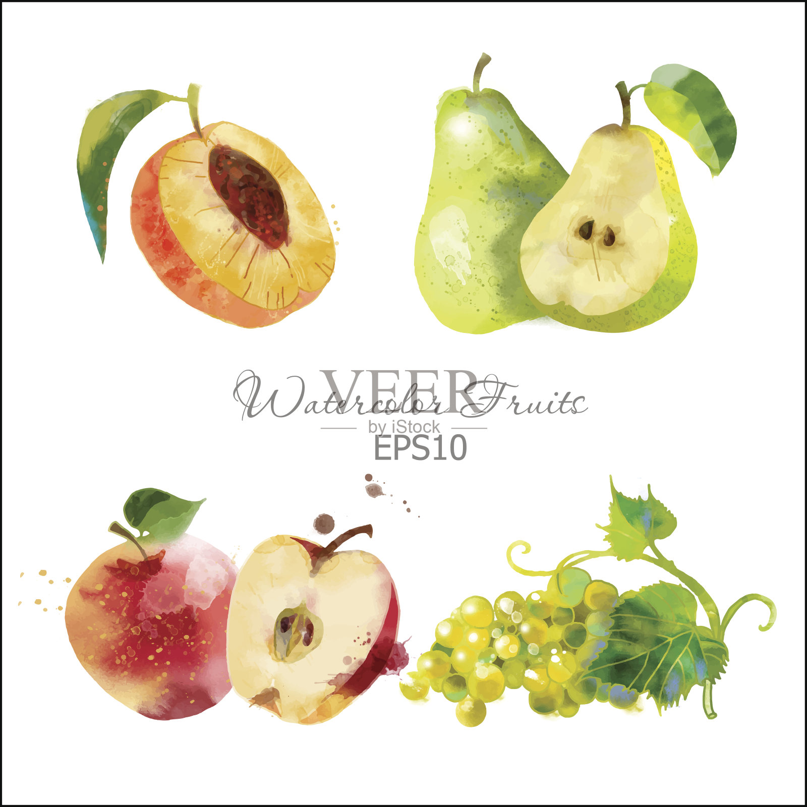 桃、梨、苹果、葡萄设计元素图片