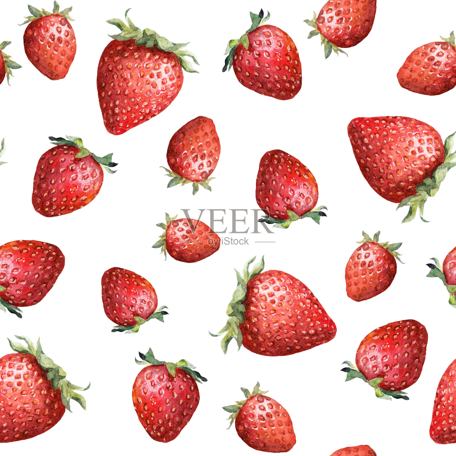 无缝图案与五颜六色的草莓。水彩画插画图片素材
