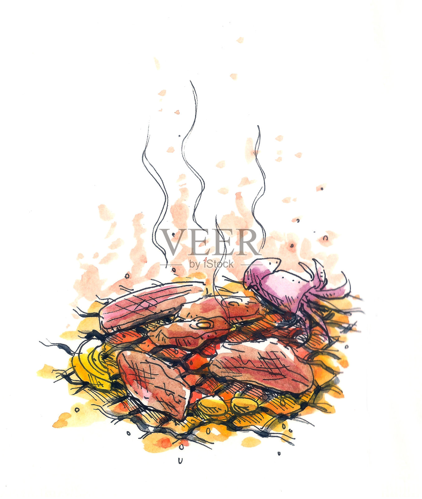 烧烤，木炭烧烤插图插画图片素材