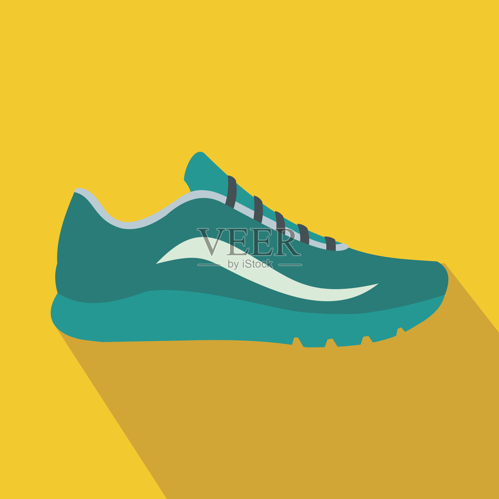 蓝色运动鞋图标，平底风格设计元素图片