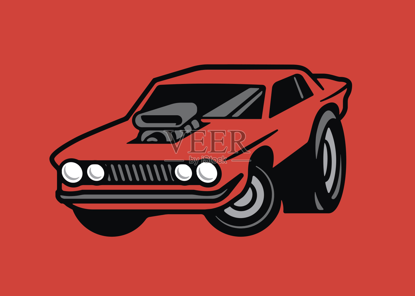 红色卡通肌肉车插画图片素材