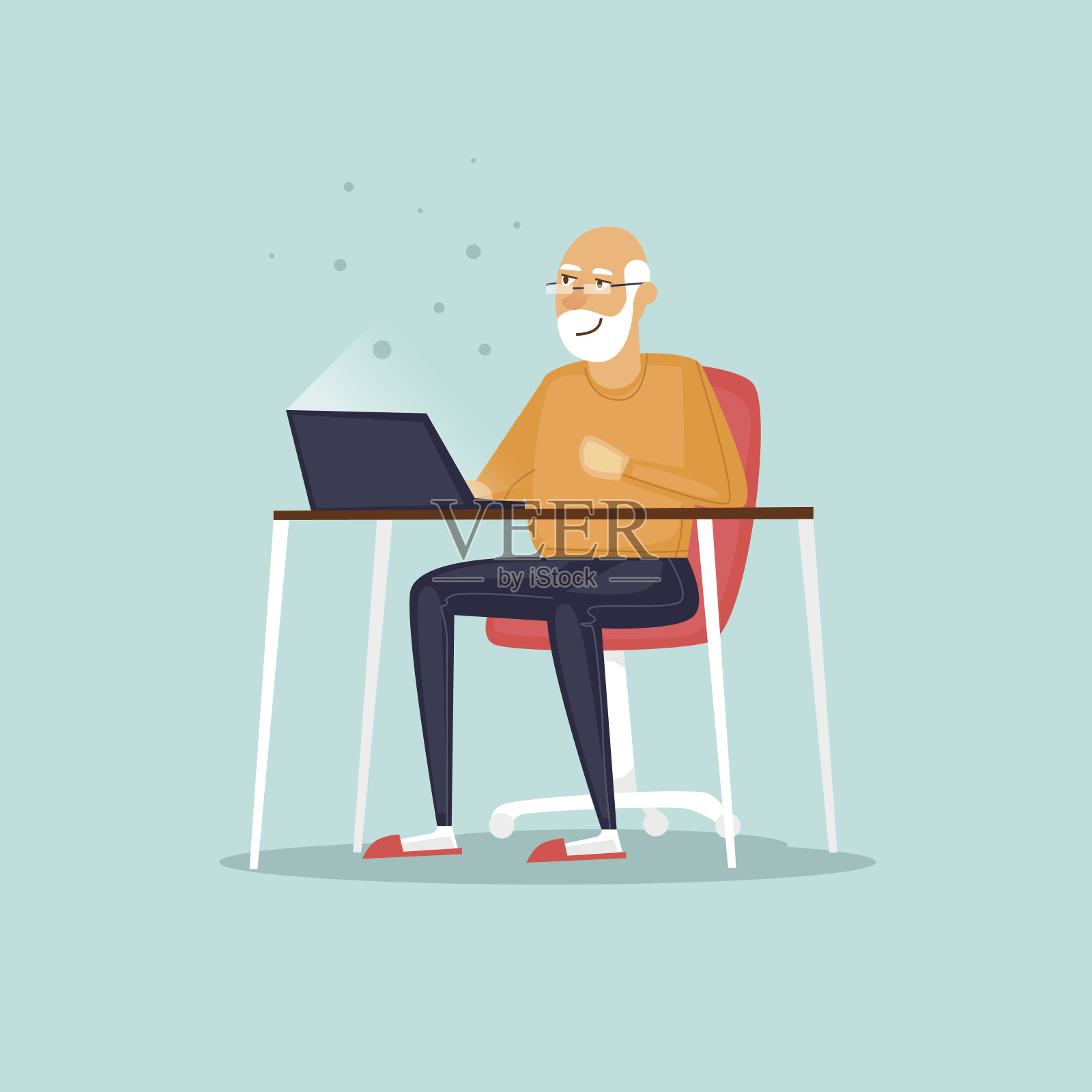 一位老人坐在网上。矢量插图平面风格。插画图片素材