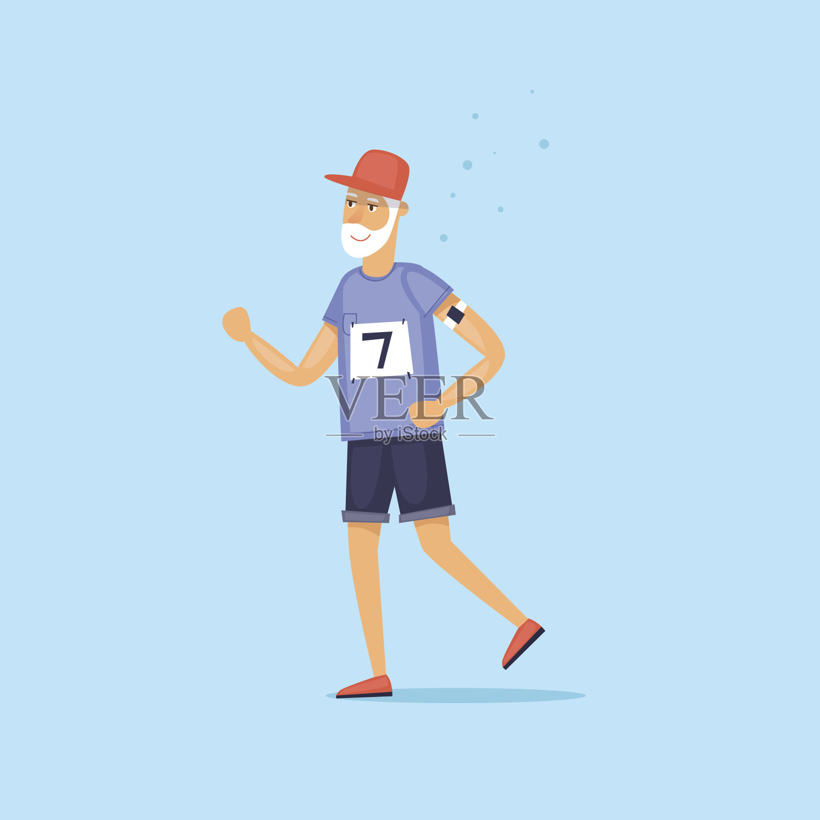 一位老人正在跑步。矢量插图平面风格。插画图片素材