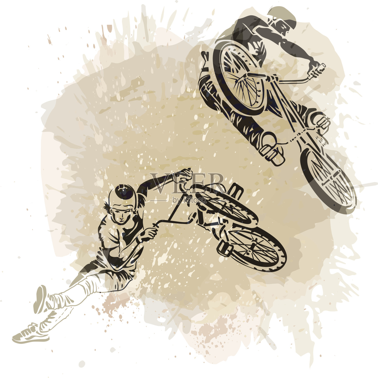 骑手在一个艺术抽象的背景上跳跃插画图片素材