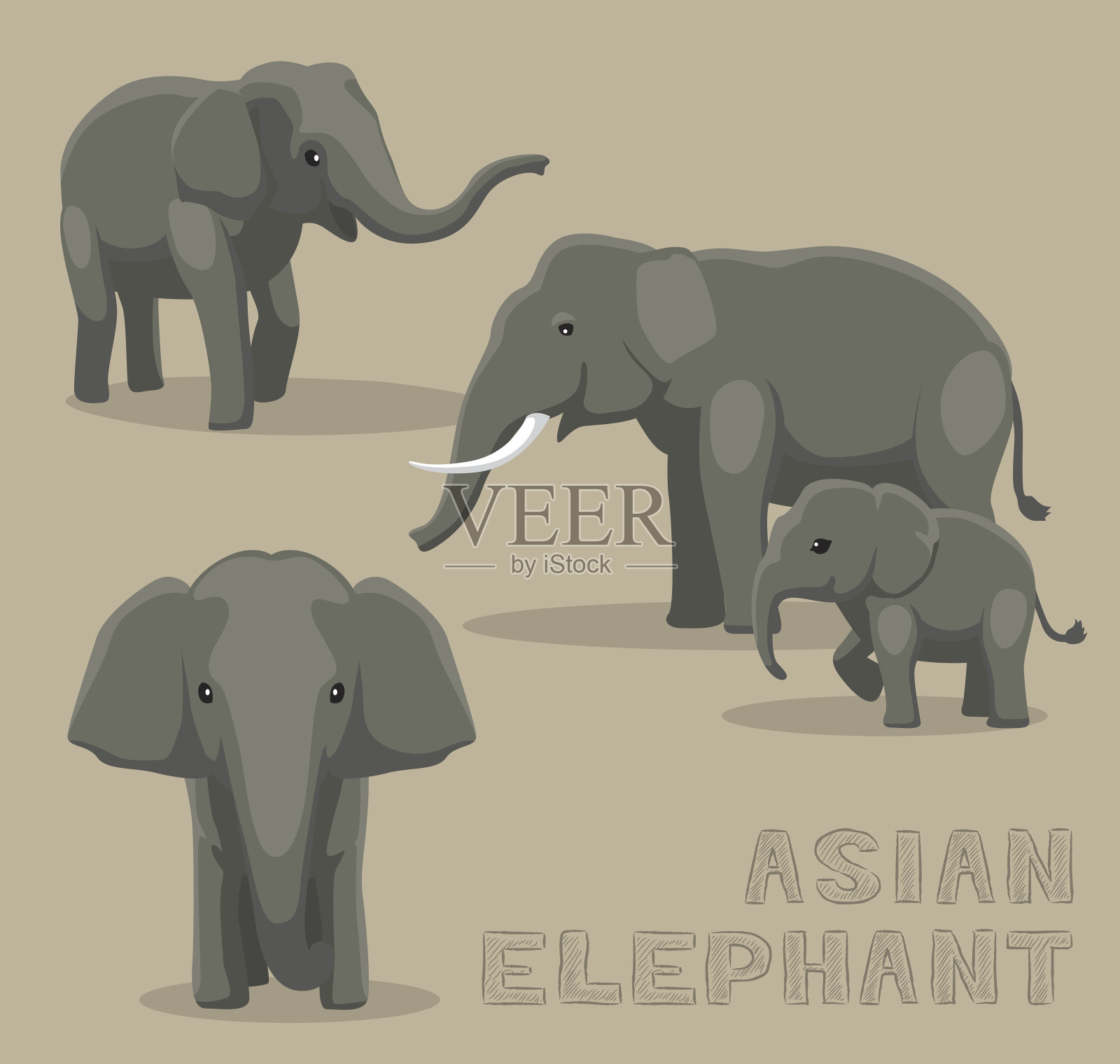 亚洲象卡通矢量插图插画图片素材