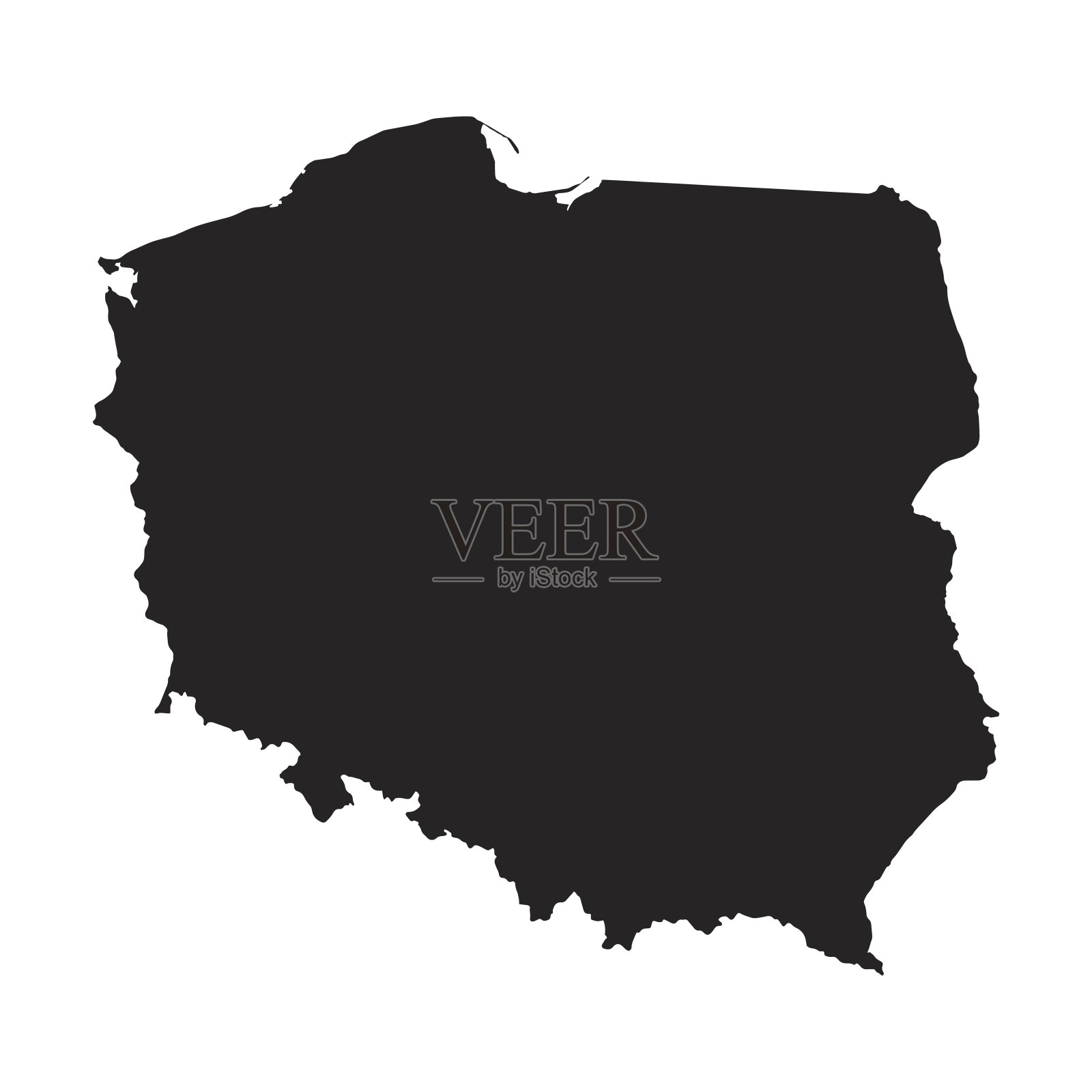 波兰地图轮廓形状黑色在白色矢量插图插画图片素材