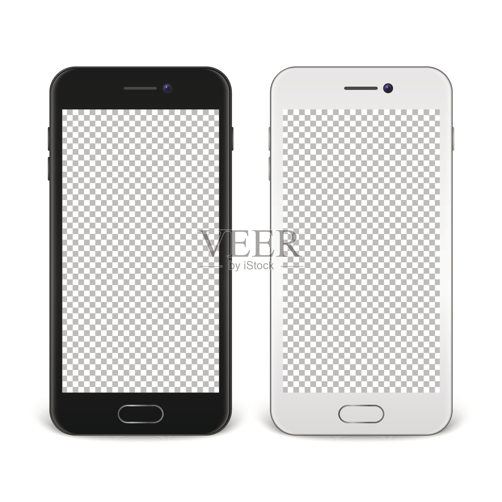 逼真的智能手机图标设置-黑白-孤立的白色背景。矢量设计模板，EPS10模型设计元素图片