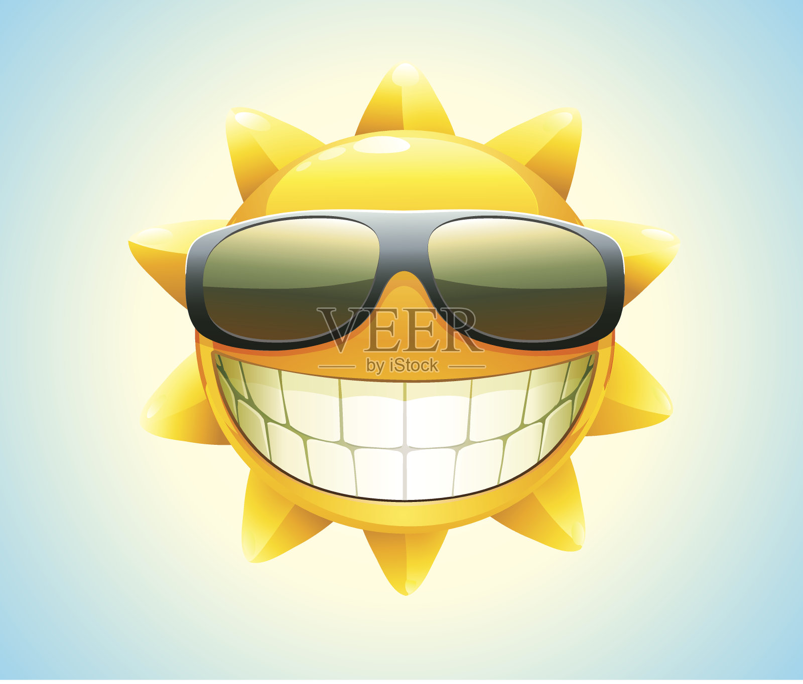 微笑的太阳戴着太阳眼镜露出牙齿的插图插画图片素材