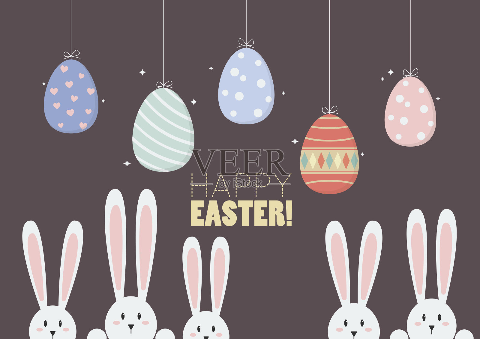 彩色的复活节彩蛋与兔子挂插画图片素材