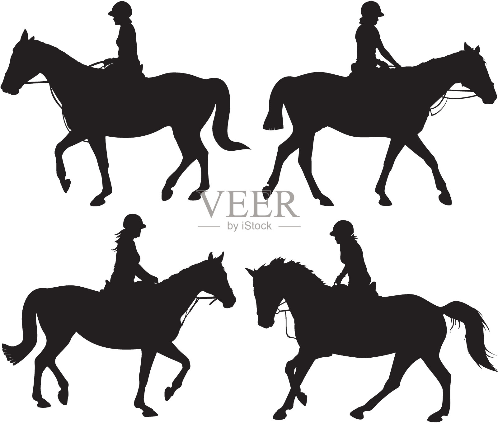 骑马的女孩-矢量剪影设计元素图片